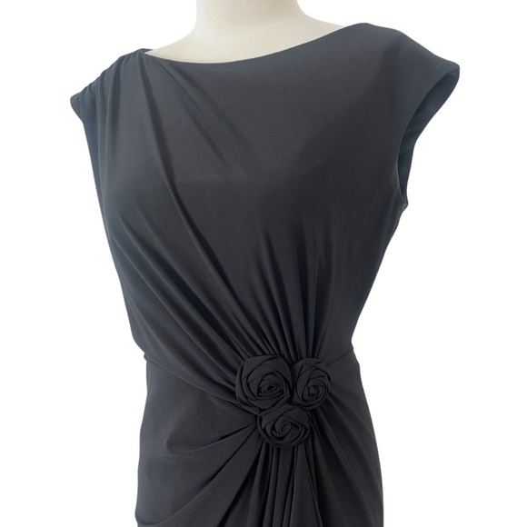 Jones Studio Black Stretch Bodycon Ruched Asymmetrical Midi Cocktail Dress Sz 6 - Picture 5 of 11